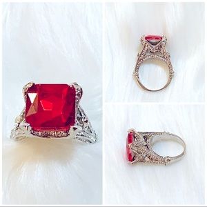 Red Gemstone Silver Statement Ring